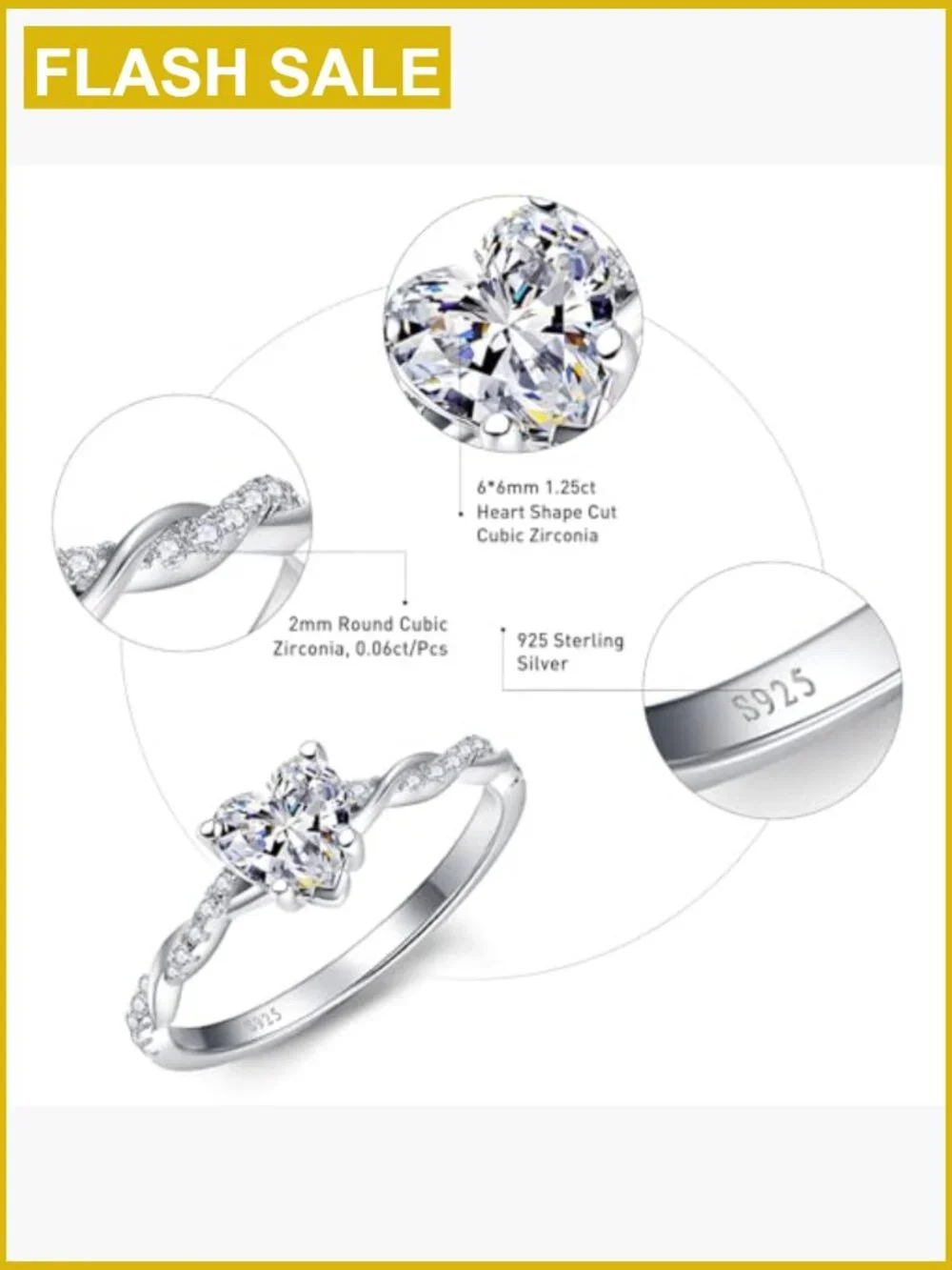 Heart Statement Ring 925 Sterling Silver Cubic Zirconia Size 5-10